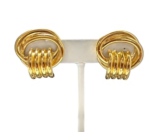 80er Jahre goldfarbene Spiralknoten Ohrclips - unsignierter Vintage High-End Modeschmuck