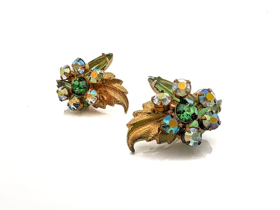 Exquisite 50s Unsigned Green AB Swarovski Crystal… - image 1