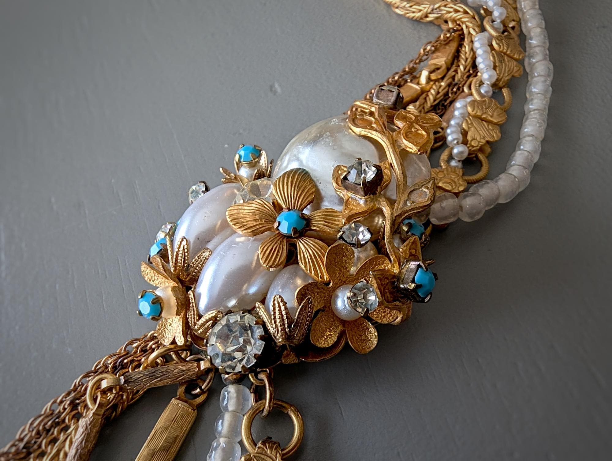 Vintage Miriam Haskell Multi-strand Necklace: Baroque Pearl