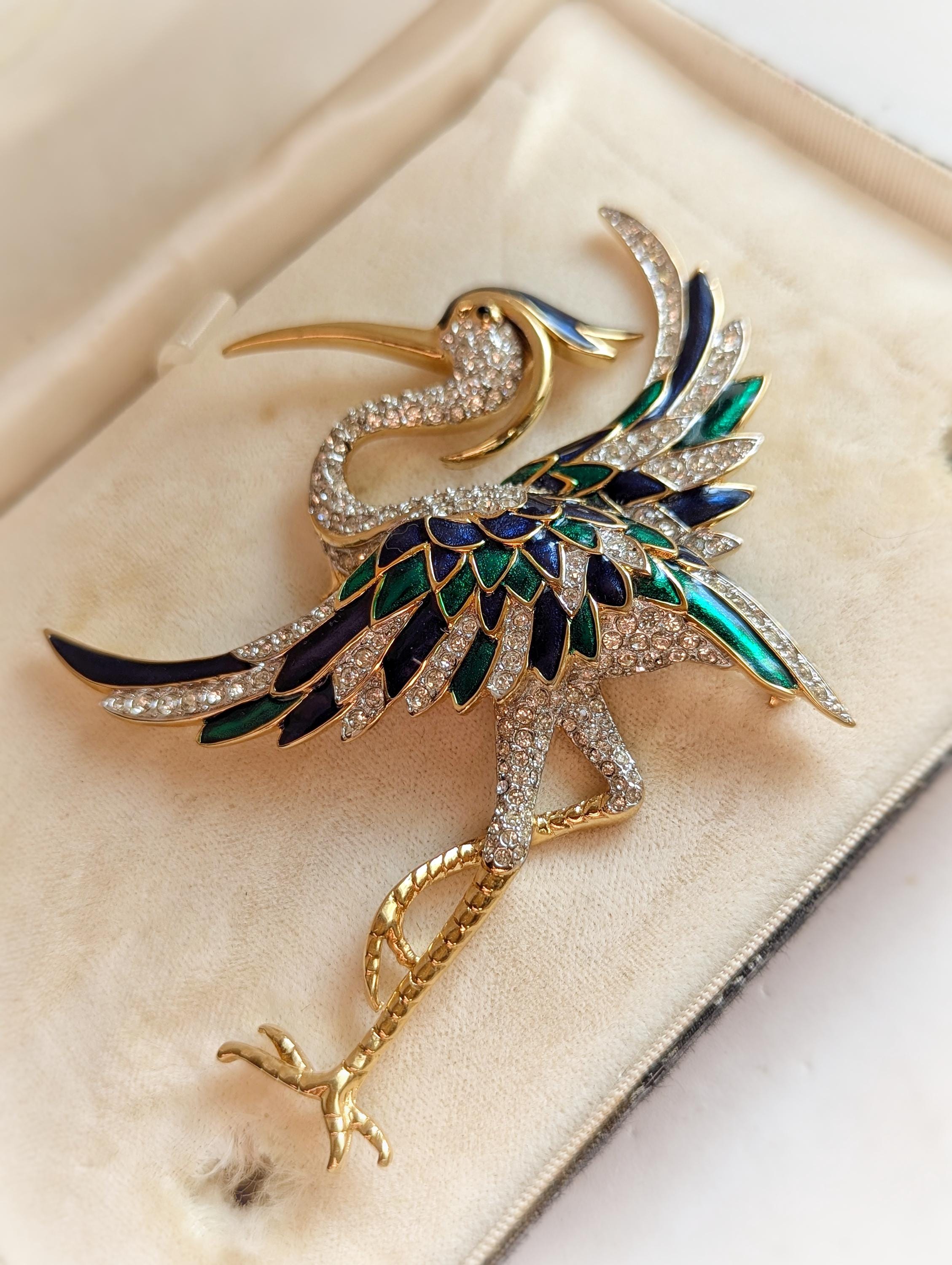 Massive 70s D'ORLAN Heron Bird Brooch 22K Triple-plate Gold