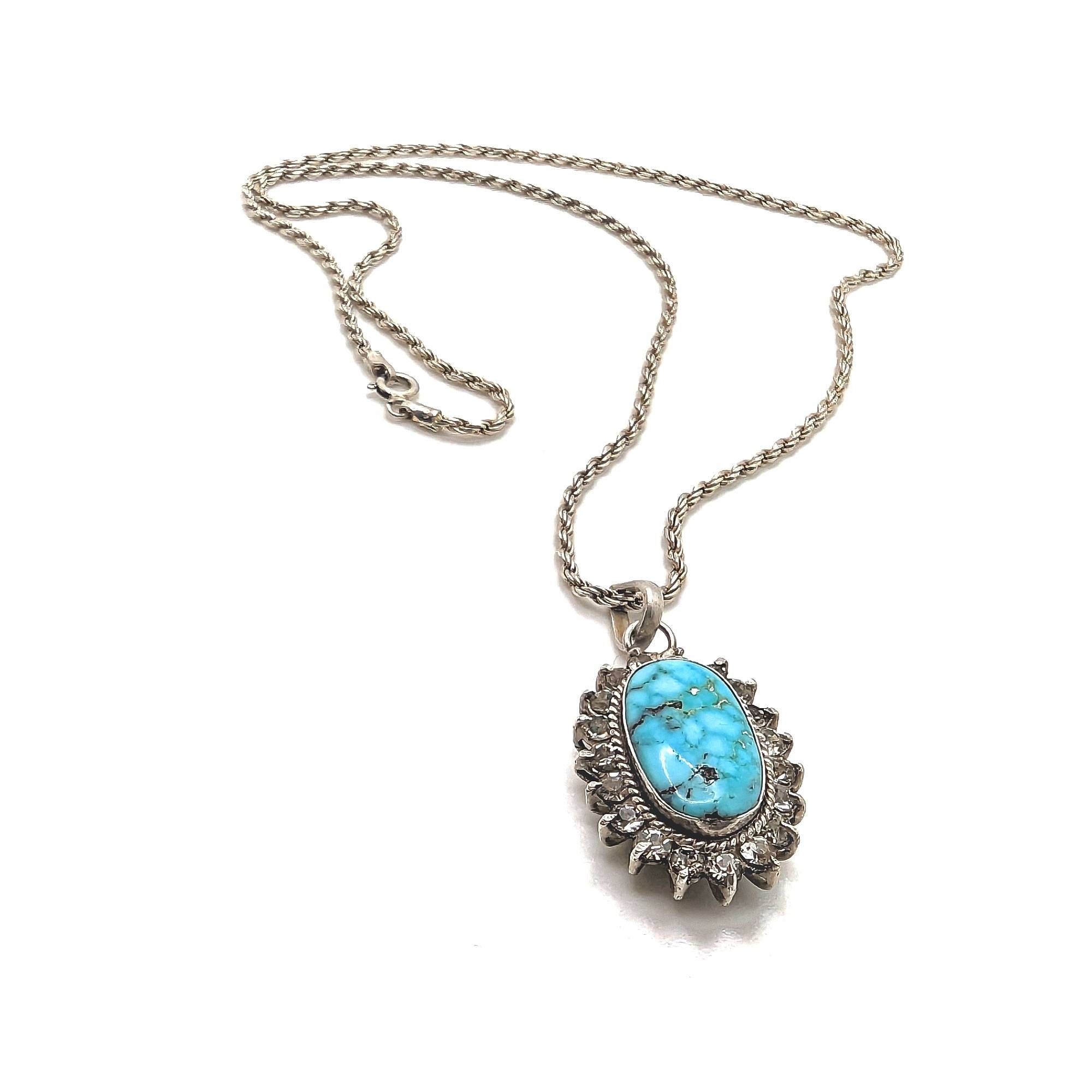 ヴィンテージ ターコイズ スターリングシルバー ペンダントネックレス