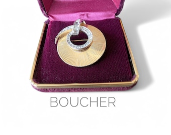 BOUCHER Style Gold Tone Crystal Circle Brooch