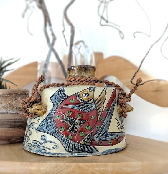 Vintage Okinawa Tsuboya-ware Dachibin Sake Flask: Japanese Pottery