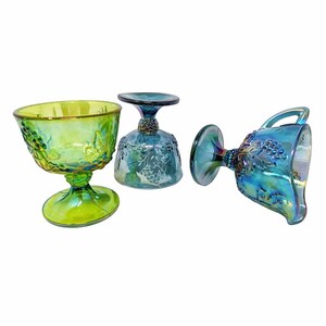 Vintage Harvest Grape Carnival Glass Creamer or Sugar Bowl - Colony 1970s