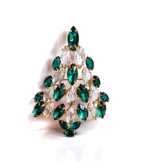 Broche Sapin De Noël 2D - Vert Avec Strass Et émail - Marque Clj Charles Le Jeune - Neuf Avec étiquettes
