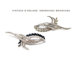 VTG D&#39;ORLAN Swarovski Encrusted Silver tone Swirl Brooches - New Old Stock - Marcel Boucher Mould - Choose One or Both - Gift Idea