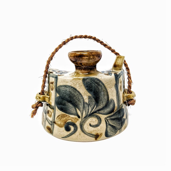 Vintage Japanese Pottery - Signed Tsuboya-ware Dachibin Hip Flask - Okinawa Pottery - Awamori Sake Hip Flask,  Japanese Decor