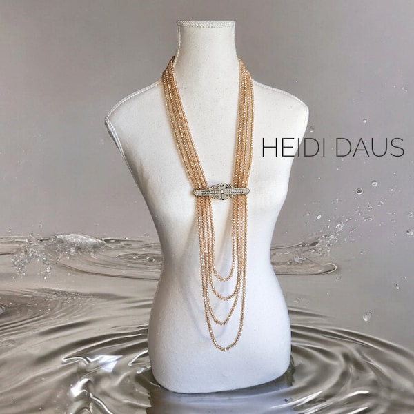 WAOUH !! Élégant collier HEIDI DAUS Art Déco néo-renaissance extra long avec plusieurs rangs de perles en cristal - Avec boîte d'origine !