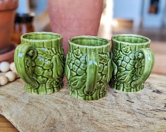 Set of 3 Vintage MCM Glazed Ceramic Coffee Mugs - 70s Green