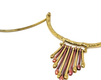 Collier Artisanal Brutaliste Des Années 70 En Cuivre Et Laiton - Longueur 39-40 Cm