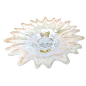 Vintage Lavorazione Arte Murano Hand Blown Glass Dish/Bowl - Icy Pink Luster- Italian Art glass