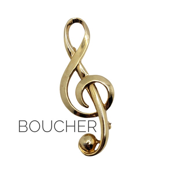 50s Marcel BOUCHER  Musical Note Treble Clef   Brooch -Gold Tone - NUMBERED 3411 /32 + Signed Collectible Figural Pin