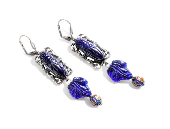 送料無料ラピス付きエジプトリバイバルイヤリング並行輸入 ヴィンテージ エジプト リバイバル スカラベ ラピス スターリング