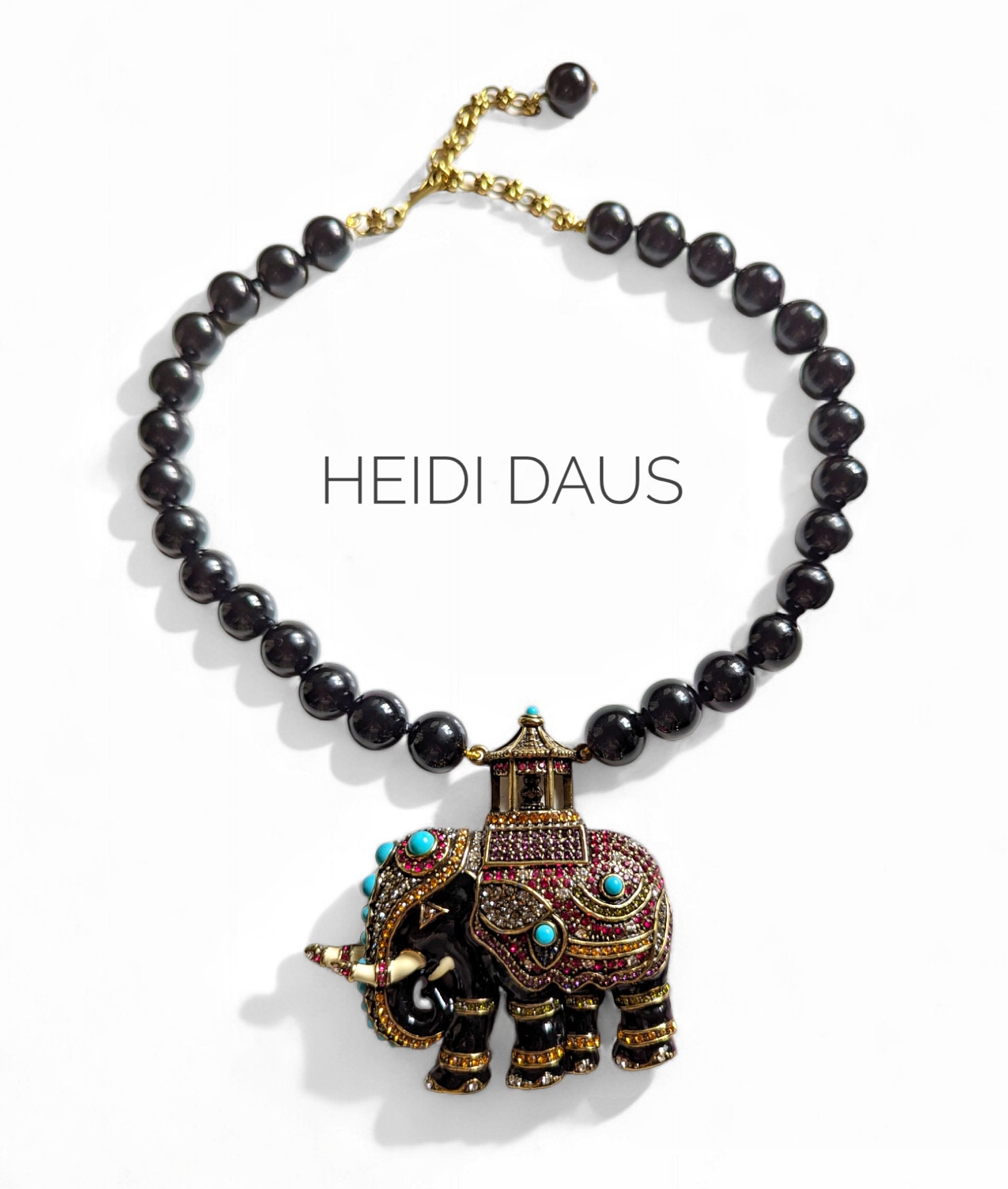 WOW Heidi Daus queen of Siam Beaded Crystal Elephant Statement Necklace Etsy Canada