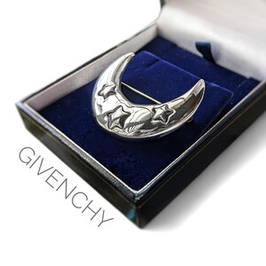 1990s Signed Givenchy Silver Moon & Stars Brooch/pin: High-end