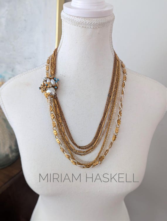 Vintage Miriam Haskell Multi-strand Necklace: Baroque Pearl