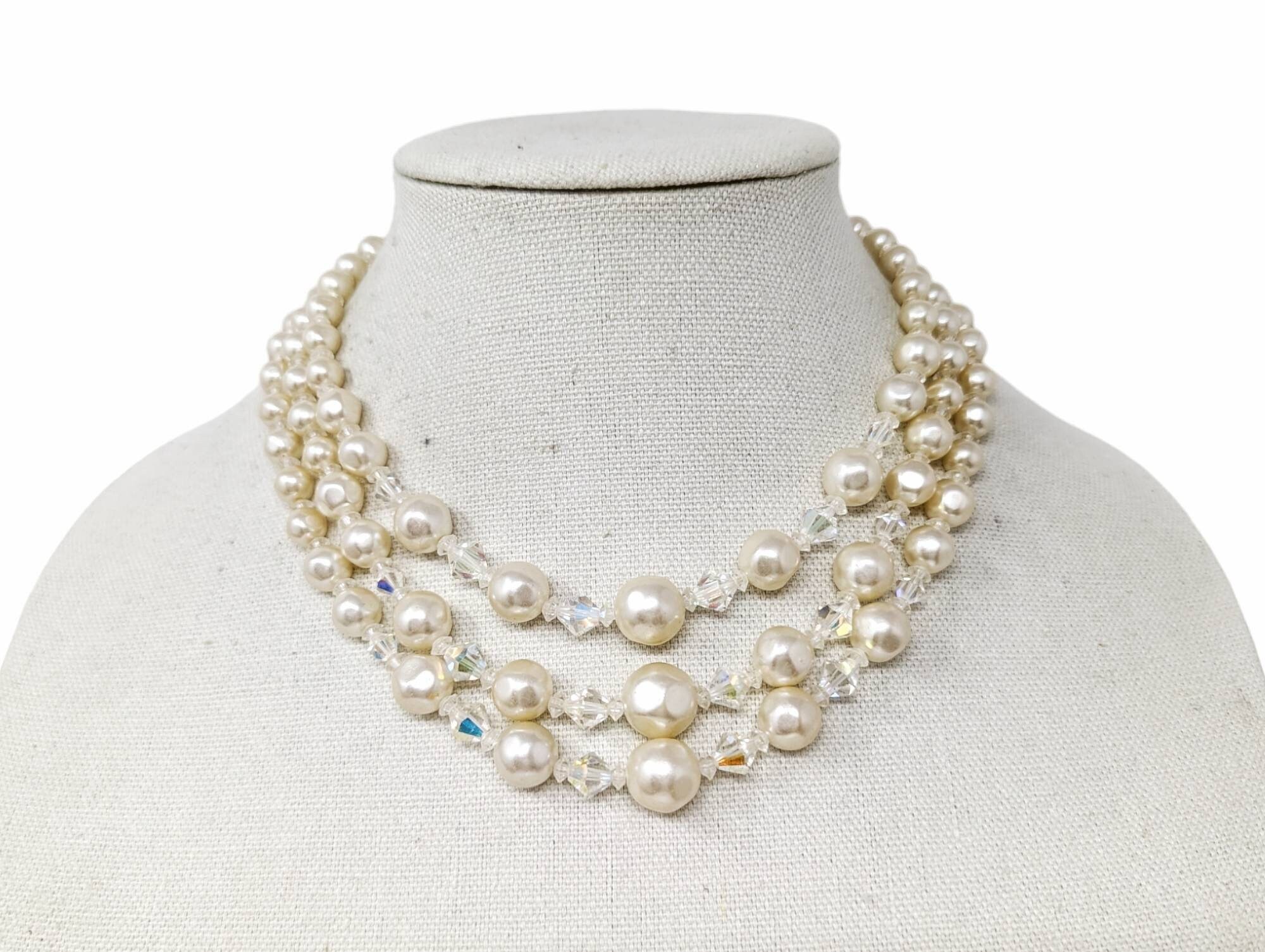 Vintage Faux Pearl Necklace With Sterling Clasp, Ivory Pearls