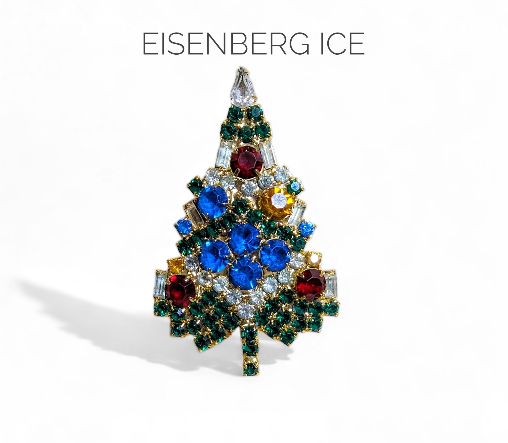 Vintage EISENBERG ICE Rhinestone Christmas Tree Brooch
