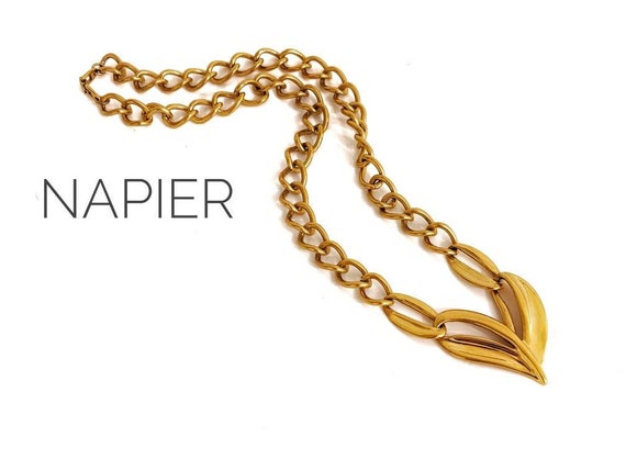 VTG Modernist NAPIER Gold-Plated Chunky Link Hear… - image 2