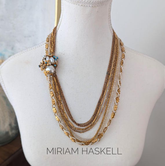 Vintage Miriam Haskell Multi-strand Necklace: Baroque Pearl