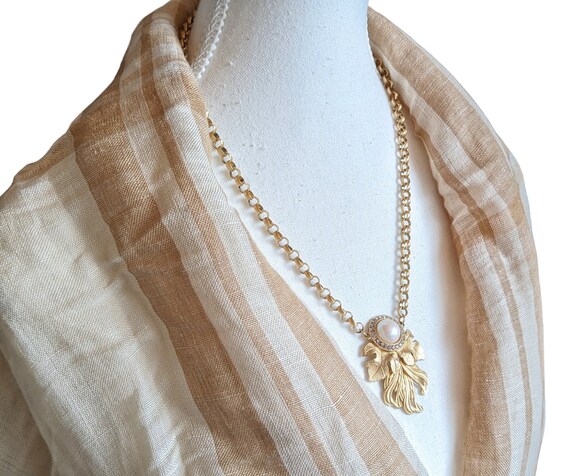 Vintage 80s Chunky Matte Gold Rolo Chain, Faux Pe… - image 3