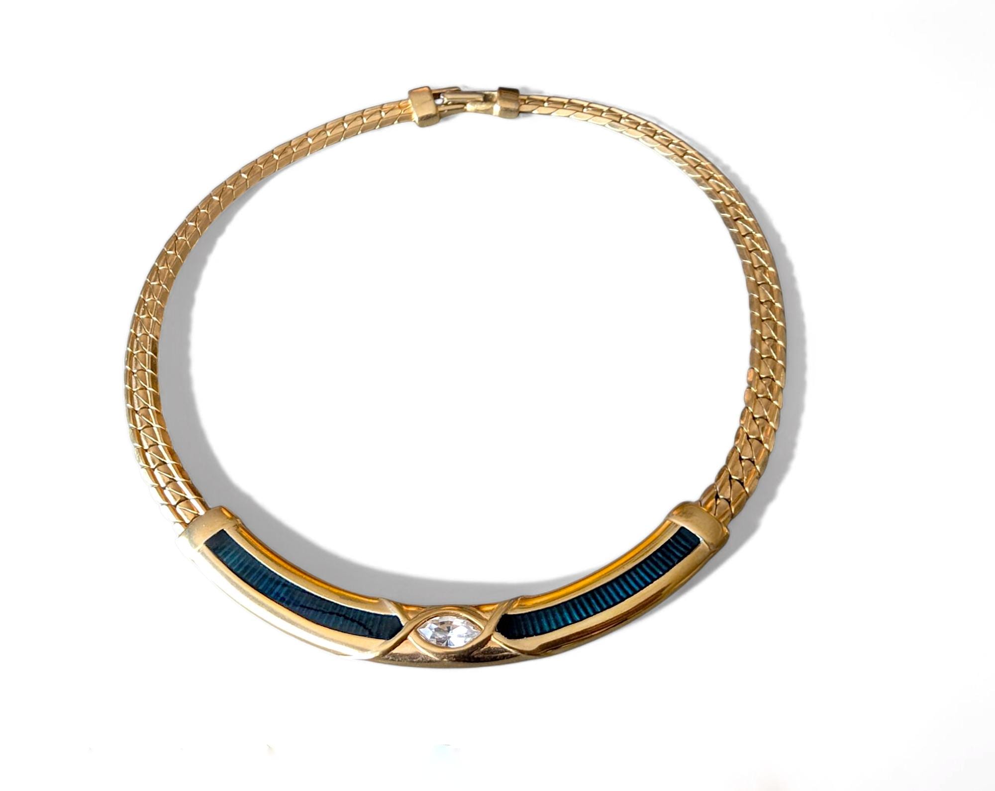 RARE 80s S.A.L.© Swarovski America Ltd. Teal Enamel, Gold Plate