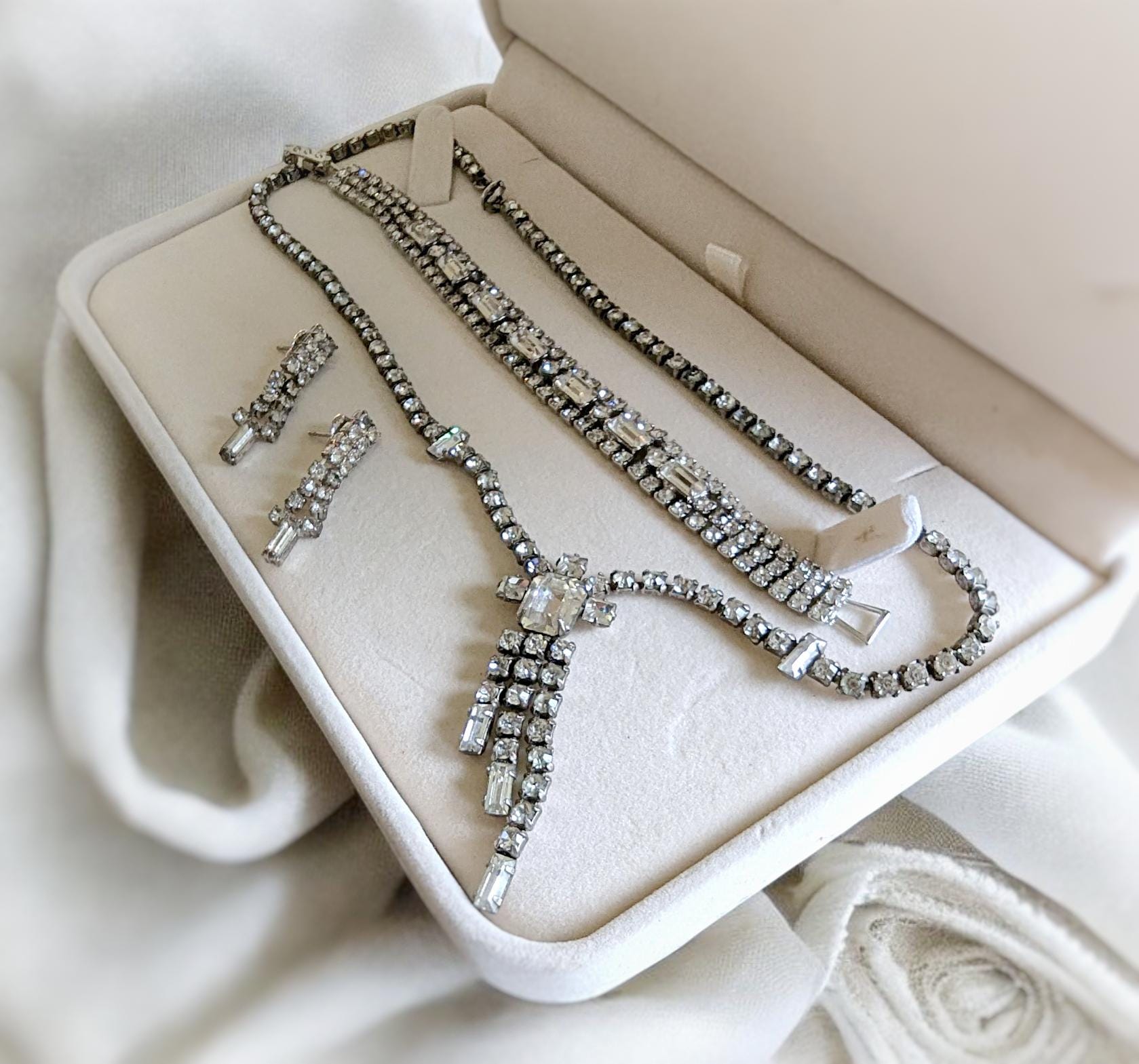 40s〜90s vintage & antiqueアクセサリーセット 1940s Rhinestone Jewelry Set: Vintage Bridal Necklace, Bracelet