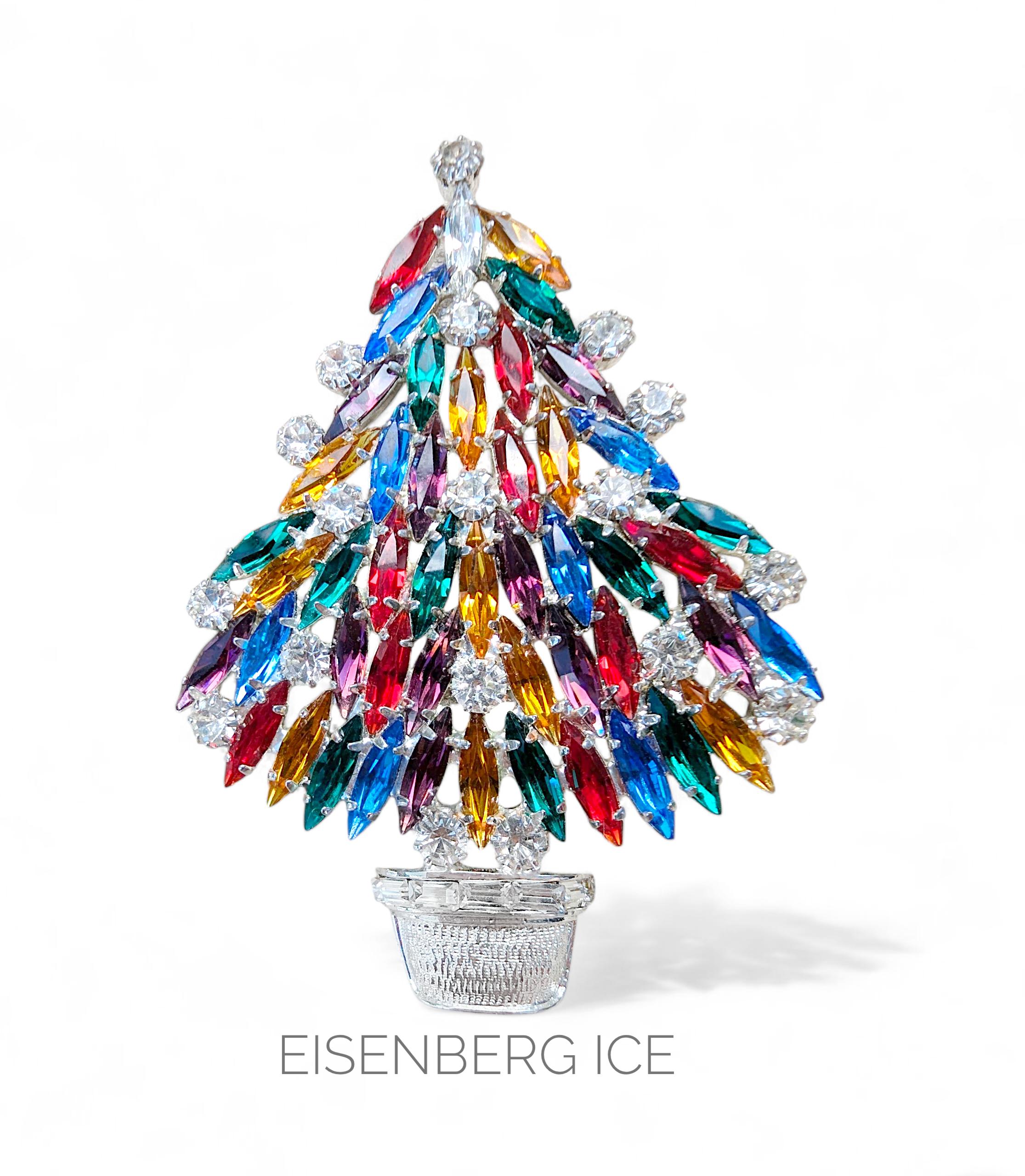ICE クリスマスツリーブローチ　ビンテージ　Eisenberg　クリスマスピン Vintage Eisenberg Ice Christmas Tree Brooch: Rhinestone Crystal