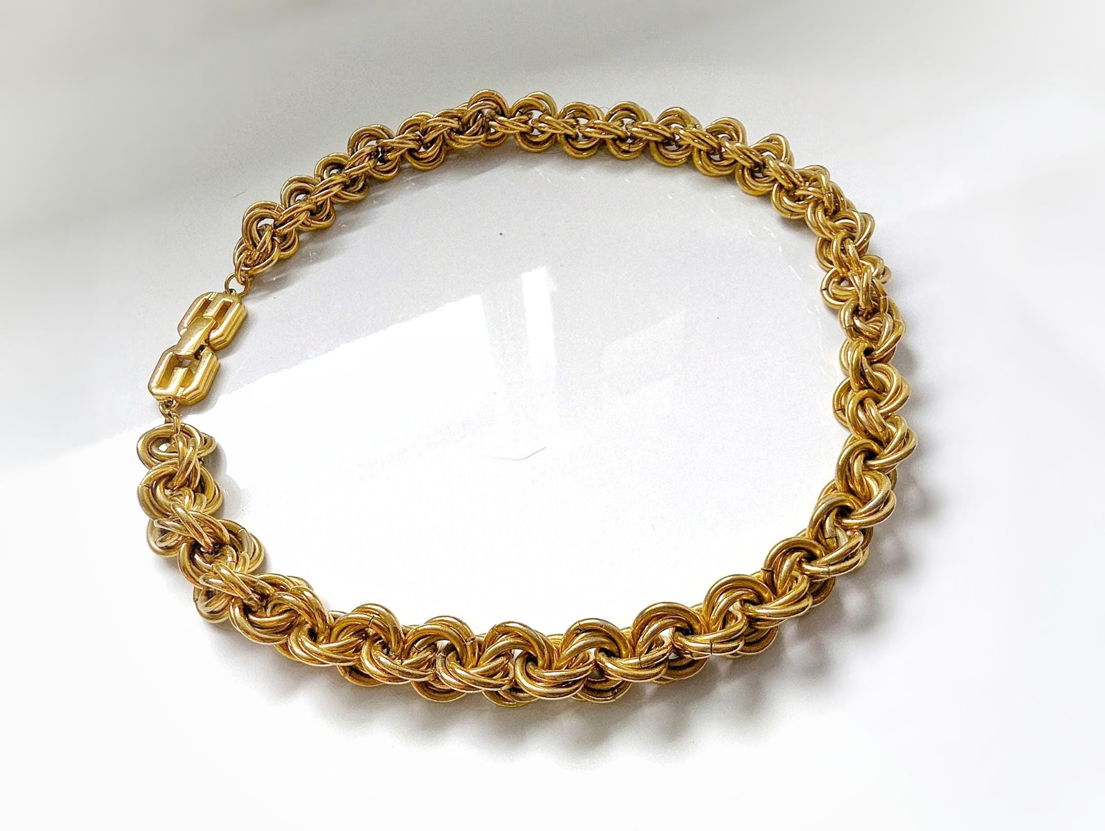 Vintage GIVENCHY Triple Link Chunky Chain Necklace | 1980s 18