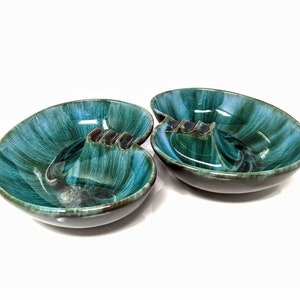 Vintage Blue Mountain Pottery Trinket Dishes: Green Drip Glaze MCM Decor