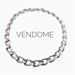 Collier moderniste signé Vendôme en plaqué argent avec maillons de collier - Bijoux fantaisie Mid-Century