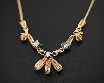 Signed TITAN Gold Filled Necklace | Black Alaska Diamond Hematite Filigree Bib | 15.75" Vintage Ribbon Link Choker | Canadian MCM