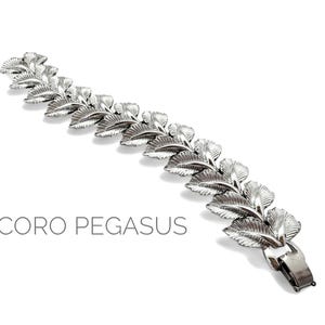 Vintage CORO Pegasus Bracelet: Silver Tone Leaf Link, Mid-Century Costume Jewelry