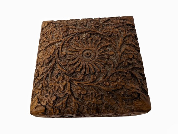 Vintage Artisan Hand Carved Wood Jewelry Trinket … - image 6