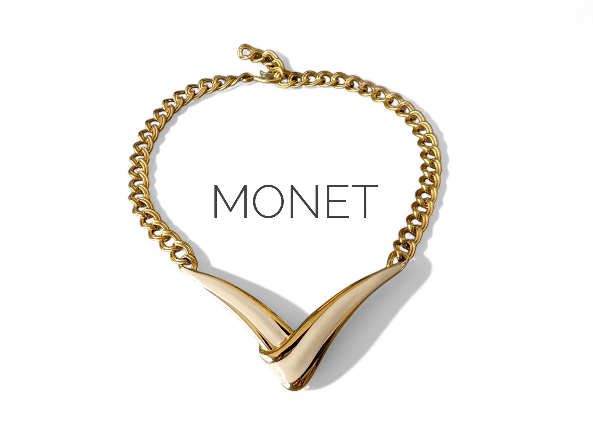 ヴィンテージ MONET ゴールドメッキ カーブチェーンネックレス
