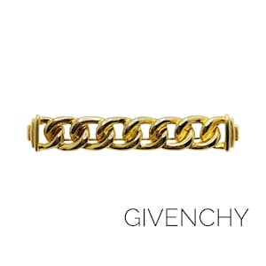 80s Signed GIVENCHY Gold Plated Fixed Curb Link Chain Bar Brooch - Designer Luxury Brand Costume Jewelry Collectible Paris New York Givenchy