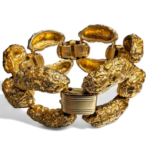 Unsigned PAULINE RADER Brutalist Satin Gold-Tone Chunky Link Bracelet