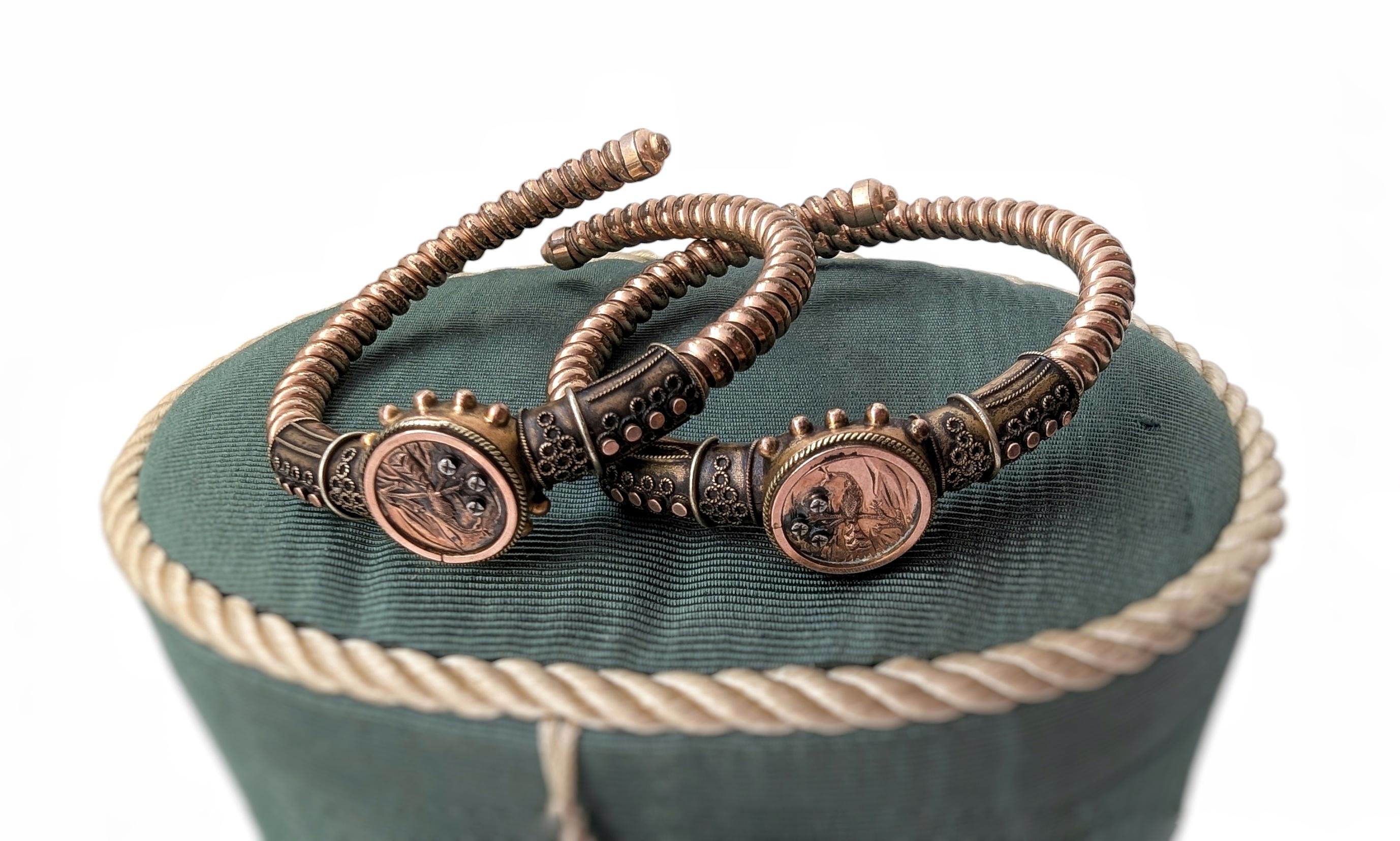 RARE Matched Pair Antique Victorian Wedding Bracelets | Etruscan