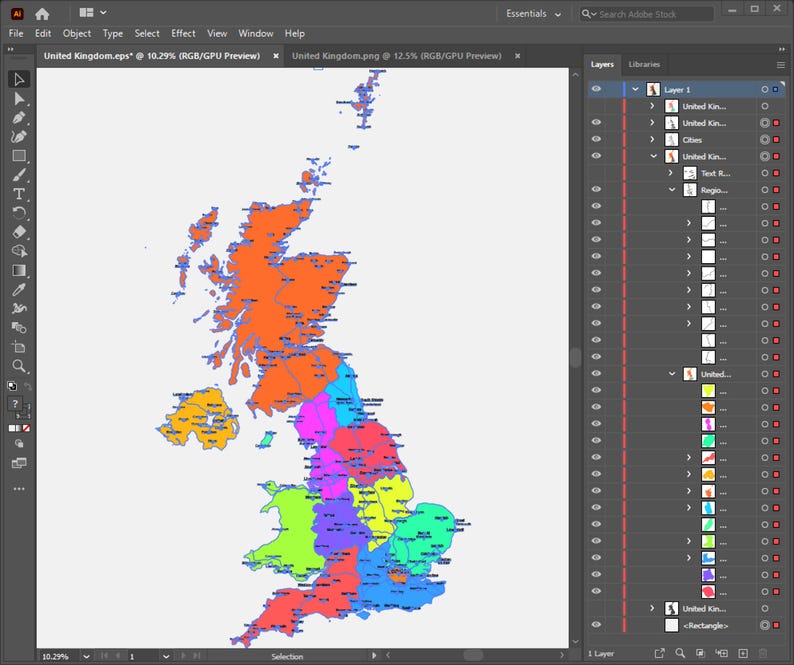 Uk Map Vector File United Kingdom Map Vector, UK Regions, Laser Cut or Decoupage (digital ...