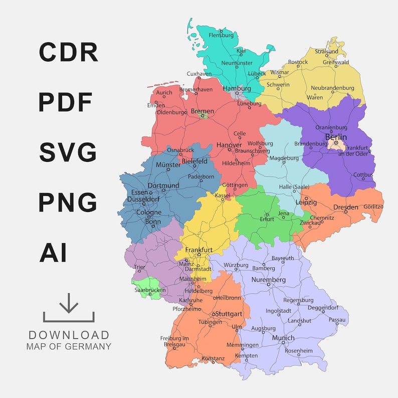Germany Map Vector, States, Laser Cut, Decoupage (ai, Cdr, Pdf, Svg ...