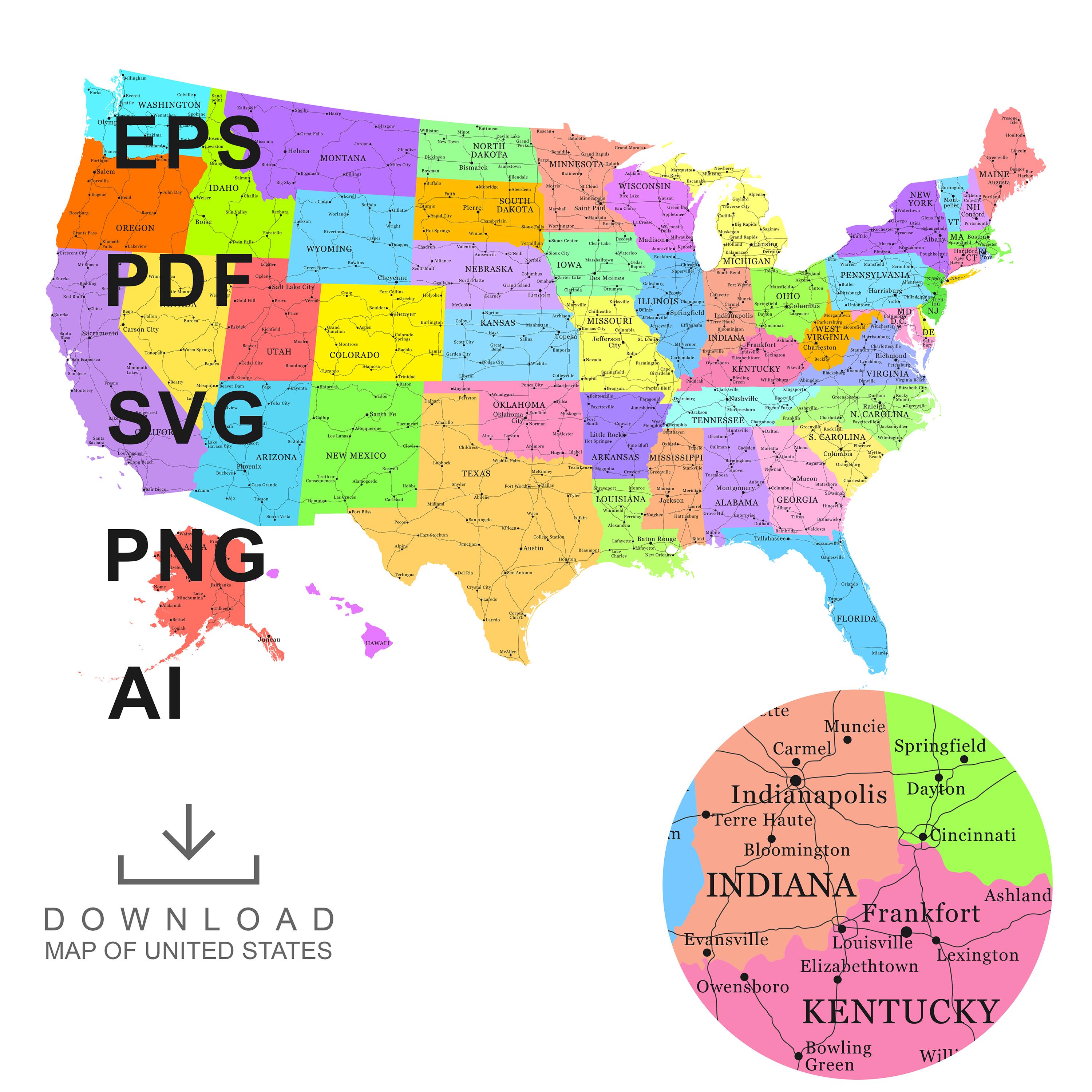 Usa Vector Map, United States Outline With States, Editable File for ...