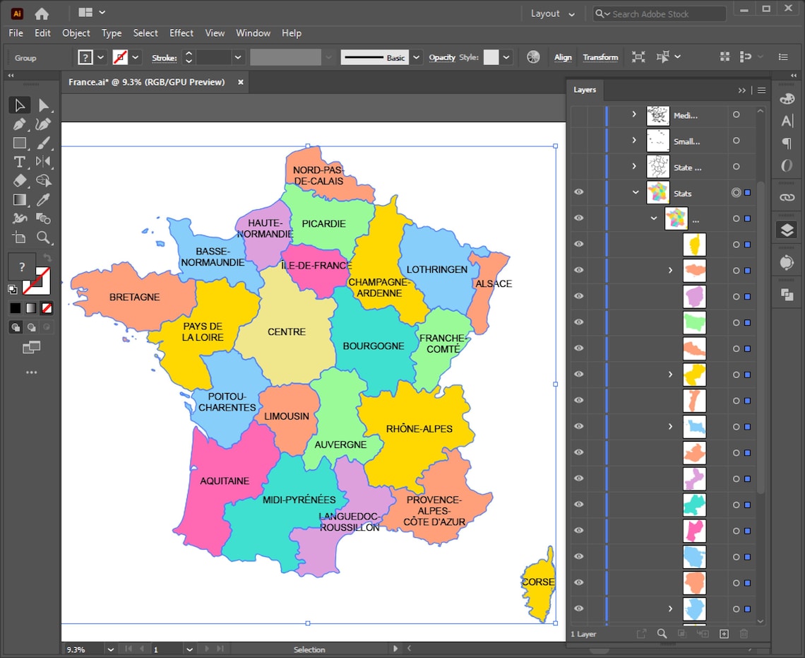 French Map Vector, Regions of French Map, French Department, Carte De
