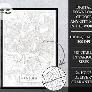Sua cidade, mapa personalizado, qualquer cidade, qualquer vila, baixar mapa digital, cidade personalizada, mapas grandes, parede para impressão, download digital