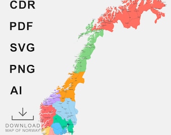 Norwegen Landkarte Vektor, Landkarte, Landkreise & Straßen, Laser Cut Decoupage (EPS, PDF, PNG)