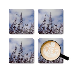 Coasters - Coaster Set, Purple Flower Corkwood Coasters, Lavender Haze Vibes, Nature Lover Gift, Film Camera Decor, Botanical Drink Mats