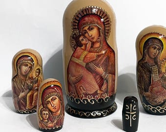 Russian Religious nesting doll of 5, Matryoshka with holy, Icon nesting doll,  Orthodox icon nesting doll, Handmade nesting doll5pcs