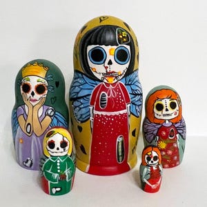 Halloween fairies matryoshka of 5,  Halloween nesting doll,  Halloween stacking toys, Handmade nesting doll 5pcs