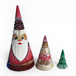 Santa  nesting dolls of 3,  Santa matryoshka, New Year Santa stacking dolls, Handmade nesting doll 3 pcs