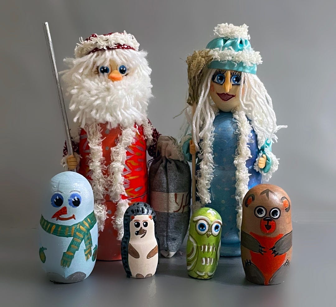 Father Frost and Snow Maiden Matryoshkas, 2 Set Nesting Dolls