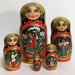 Russian nesting dolls fairy tale of 5,  Matryoshka doll with fairy tales,  Handmade babushka doll 5pcs